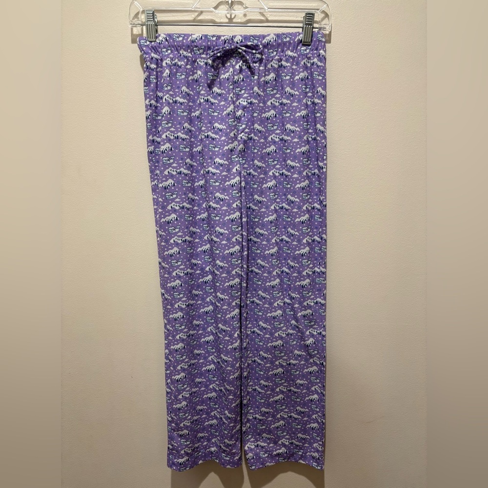 Vineyard Vines Yeti Bows and Snow Girls Purple Pajama Bottoms, Medium